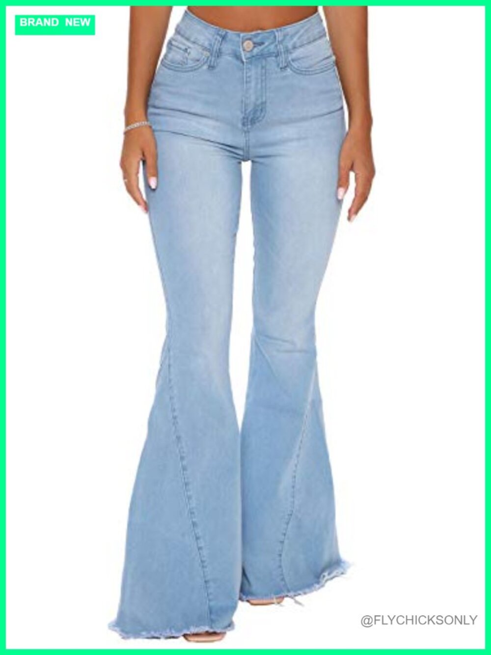 Women's Ripped Bell Bottom Flare Jeans Mid Rise Destroyed Hem Denim Pants
